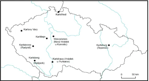 Figure 1: Places in the Czech Lands, named after Charles IV (Map © Jiří Martínek)