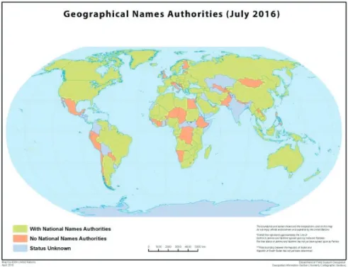 Figure 1: Geographical names authorities (July 2016)   (From UnGEGn Bulletin 51)