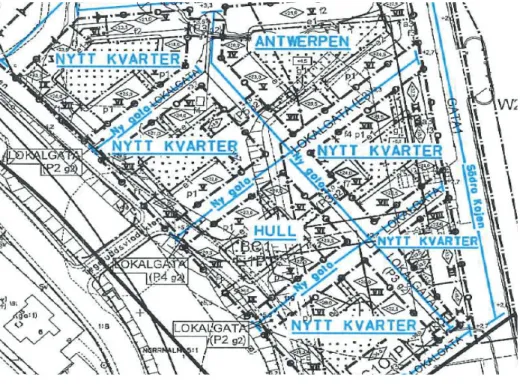 Figure 2: Detail of a local plan from stockholm, showing where new names are  needed. nytt kvarter = new block, ny gata = new street