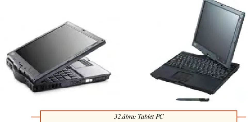 Az Ultra-mobile PC (33. ábra) technológiájában annyiban különbözik a tablet  PC-től, hogy képernyője érintőképernyő, azaz bármilyen hozzáérintett eszközt  ér-zékel