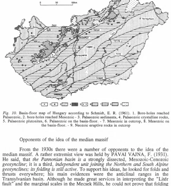 Fig.  10.  Basin-floor  map  of  Hungary  according  to  Schmidt,  E.  R.  (1961).  1