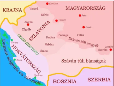 7. ábra: Magyarország, Szlavónia és Horvátország a XI-XII. században A honfoglalás nem zavarta meg a négy (horvát, dalmát, velencei, bizánci) fél békétlen együttélését