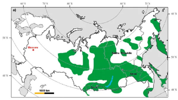 Figure 8.2.  Area of repartition of Sable species from International Union for Conservation of Nature and  Natural Resources   (map from IUCN web site, adapted by Rojo).