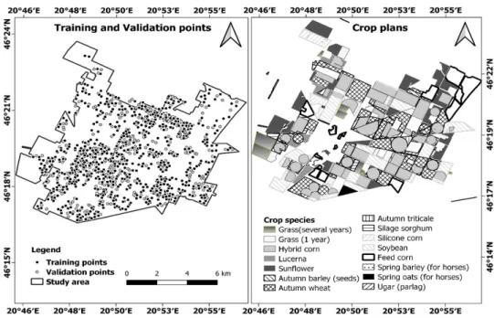 Figure 2. Official crop plans and spatial distribution of training and validation points