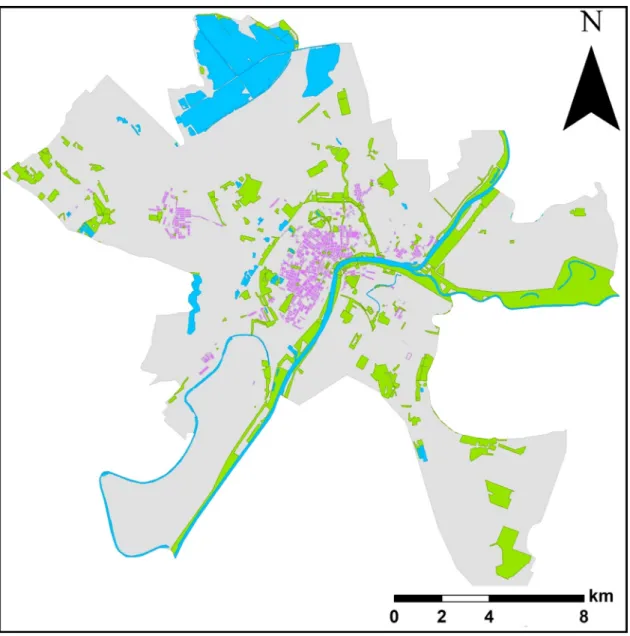 Fig. A1. Land use and land cover polygons of Urban Atlas colored by their application in this study