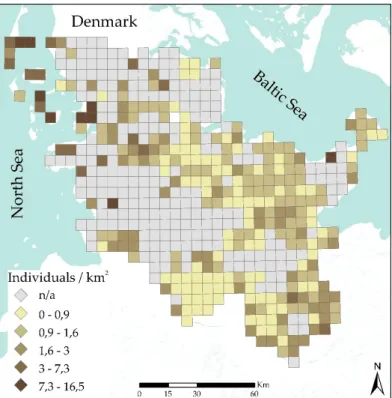 Figure  2.  Density  of  Eurasian  skylark  populations  in  Schleswig‐Holstein.  Data  source: 