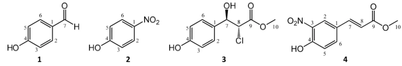 Figure 2. Structures of the metabolites 1–4 obtained from the reaction between pcm and peroxynitrite. 