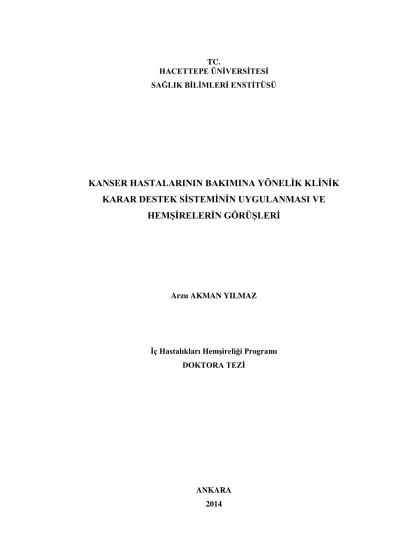 HEMŞİRELİK SINIFLAMA SİSTEMLERİ - KANSER HASTALARININ BAKIMINA YÖNELİK ...