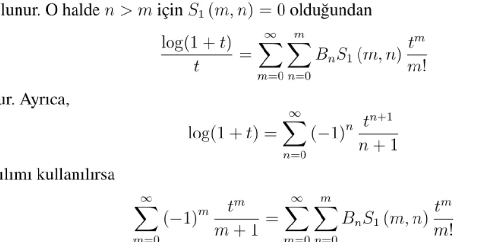 Çizelge 2.4. S 1 (n, k ) için bazı de˘gerler