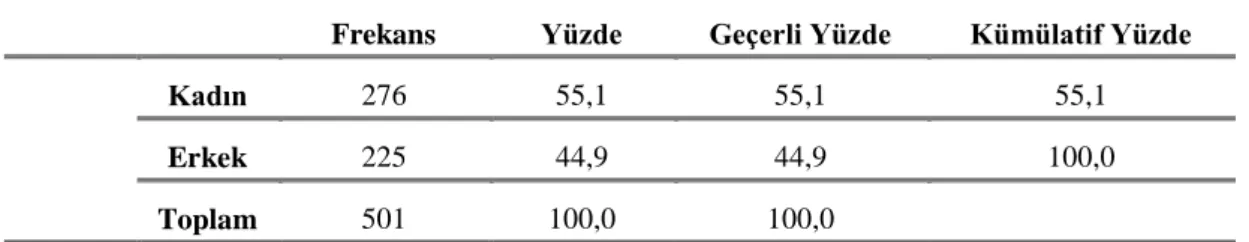 Tablo 5: Cinsiyete Göre Dağılım 