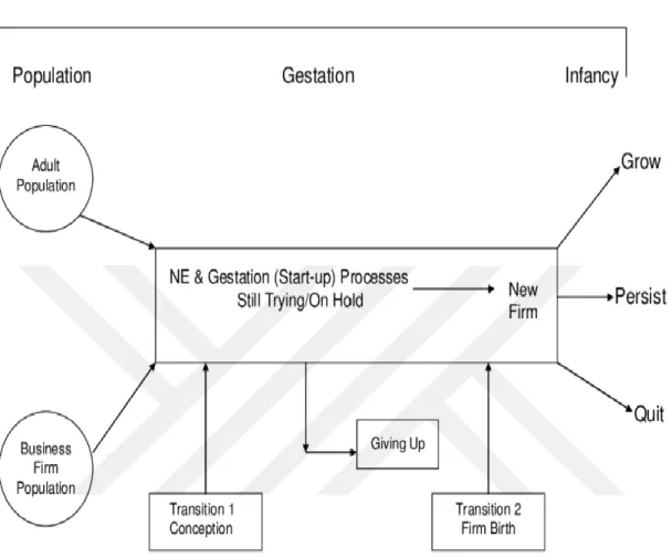 Figure 11: diagram representing the entrepreneurial process detailed by Reynolds et  al