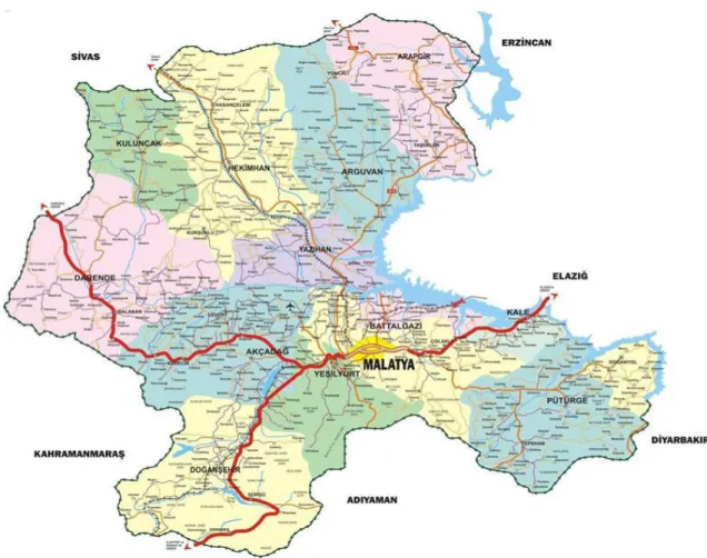 Şekil 1: Malatya ilinin coğrafi konumu (URL-2, 2015). 