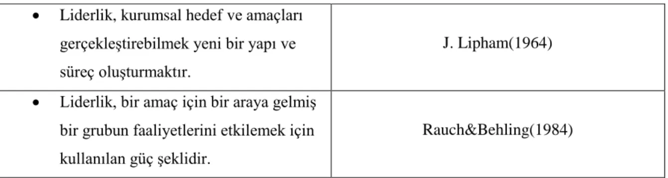 Tablo 5: Liderlik tanımları 