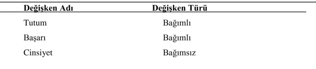 Tablo 3.1: Çalışmada Kullanılan Değişkenler 