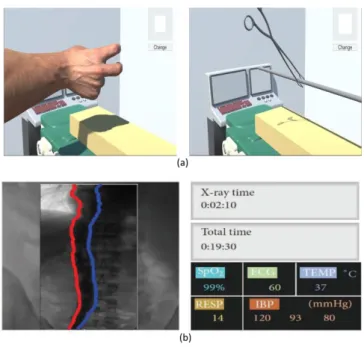 Figure 2.12 a-) Interface of the developed simulation for X-ray images b-) enhancement of  motor skills of the surgeon 