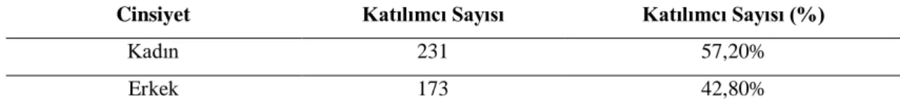 Tablo 4.1. Türk öğrencilerin cinsiyete göre dağılımı 