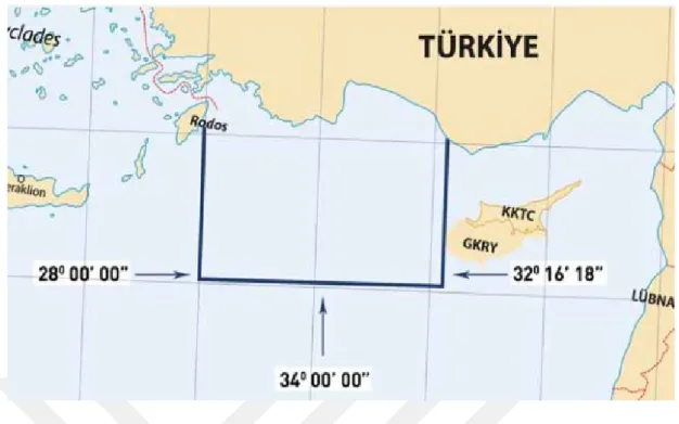 Şekil 6.2: Türkiye-Libya Arasında İmzalanan Anlaşmaya Göre Belirlenen Sınırlar  Kaynak:   https://moderndiplomacy.eu/2019/12/20/the-exclusive-economic-zone-between-libya-and-turkey/ e.t 28.08.2020 