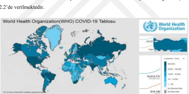 Şekil 2.2. Covid-19 pandemisinin küresel etkisi (WHO, 2020).(koronovirüs çalışması)  2.2