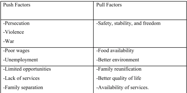 Table 2.2: Selected push and pull factors of migration 