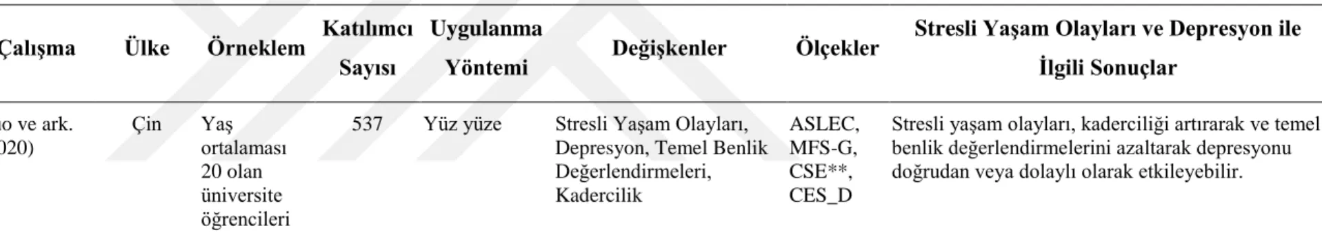 Tablo 2.1’e ilişkin notlar: 