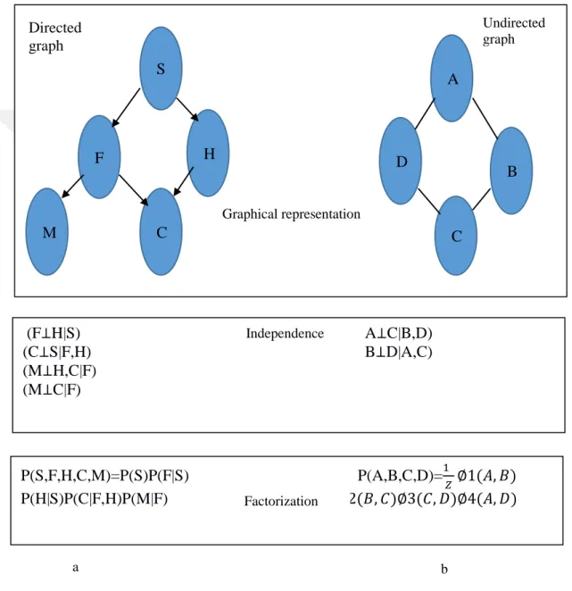 Figure 2.3 Conditional independence: (a) DAG as an example. (b) Markov random field (MRF)  as an example [164]