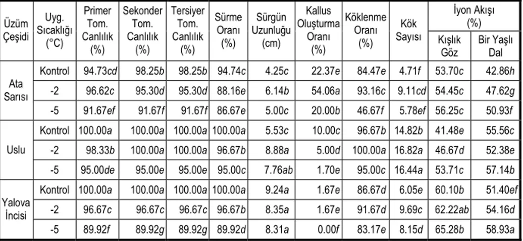 Çizelge III. 