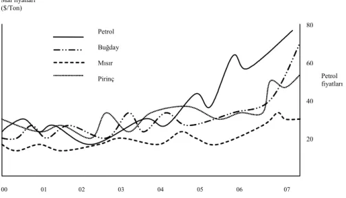 Şekil 4. Dünya mal fiyatları 2000-2007 dönemi (Harris, 2002)  Sonuç ve Öneriler 