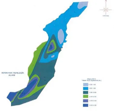 Tablo 5.  Kırıkhan sulama alanında tespit edilen taban suyu derinliği alansal dağılımı 