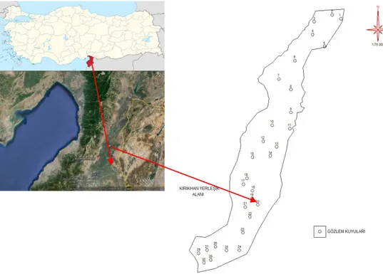 Şekil  1.  Kırıkhan  sulama  alanının  konumu  ve  taban  suyu  gözlem  kuyularının  çalışma 