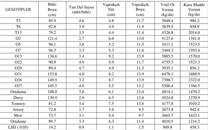 Çizelge 3 . 2015 yılı morfolojik ölçüm ve verim değerleri GENOTİPLER 