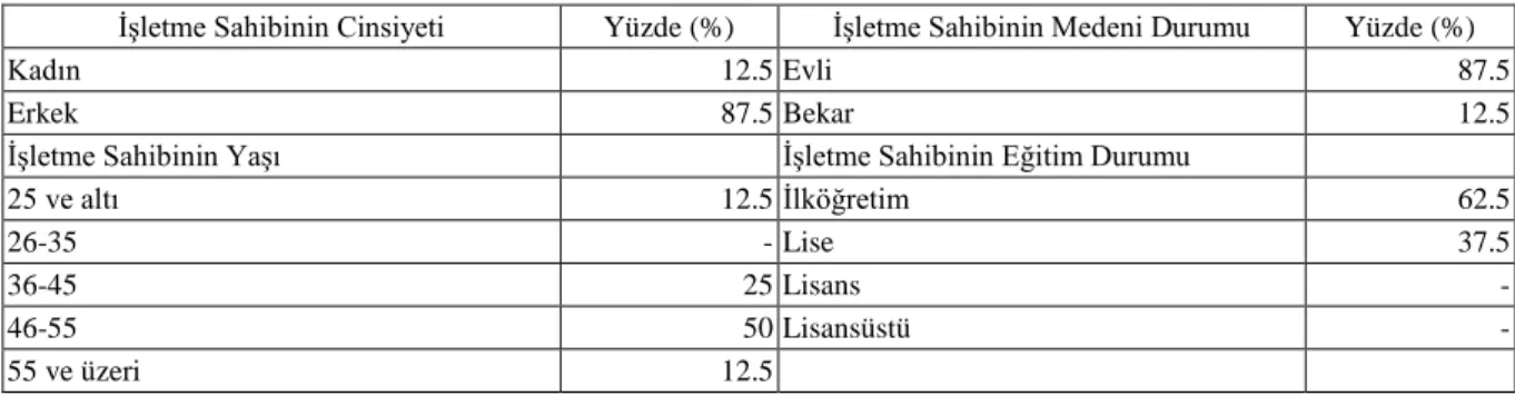 Çizelge 1.  İşletmelerin demografik özellikleri 