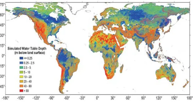 Figure 3. Groundwater depth table of world (Anonymous, 2013) 