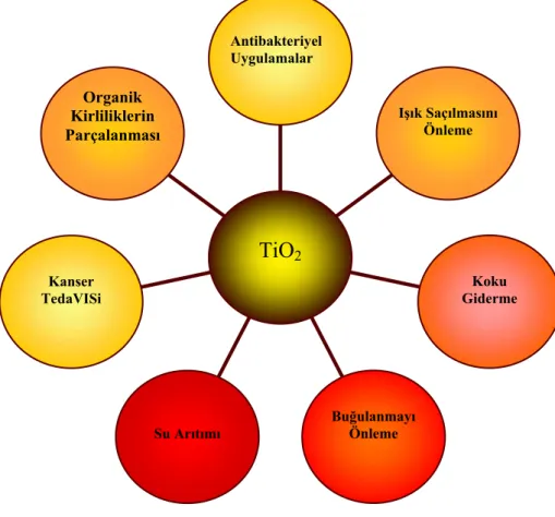 Şekil 2.13 TiO 2  yarı iletkenin kullanım alanları 