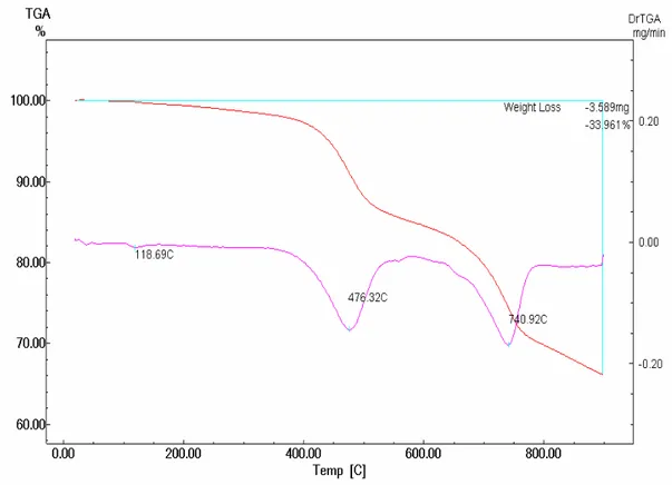 Şekil 8.5. 10ºC/dk ısıtma hızında Avgamasya asfaltiti için TG/DTG eğrisi 