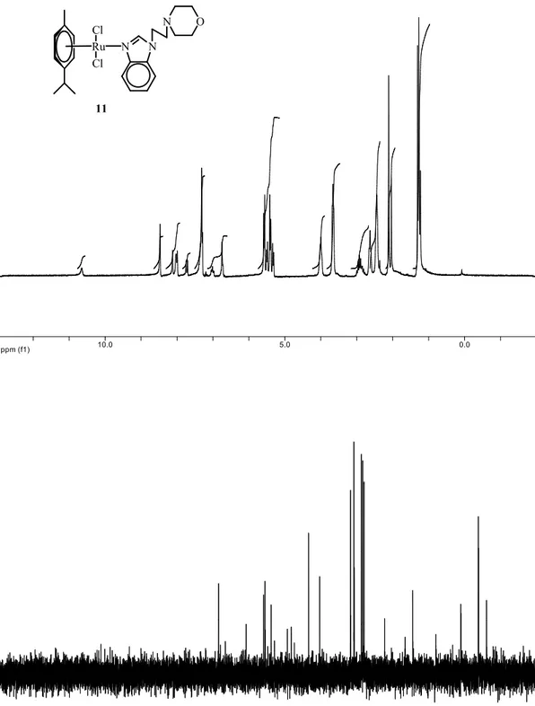 Şekil 3.9 11 bileşiğinin  1 H NMR ve  13 C NMR spektrumları 