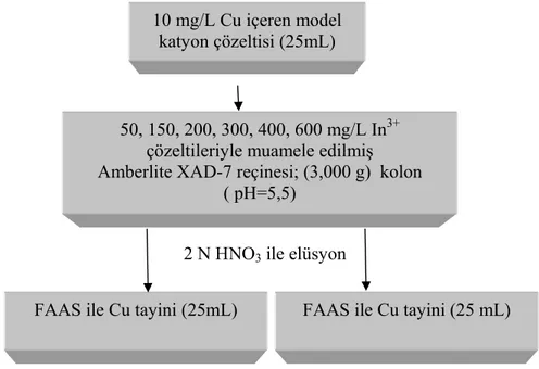 Şekil 3.17. XAD-7 reçinesinde indiyum derişiminin optimizasyonu. 10 mg/L Cu içeren model 