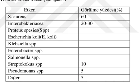 Tablo 1: En sık kronik osteomyelit ajanları 