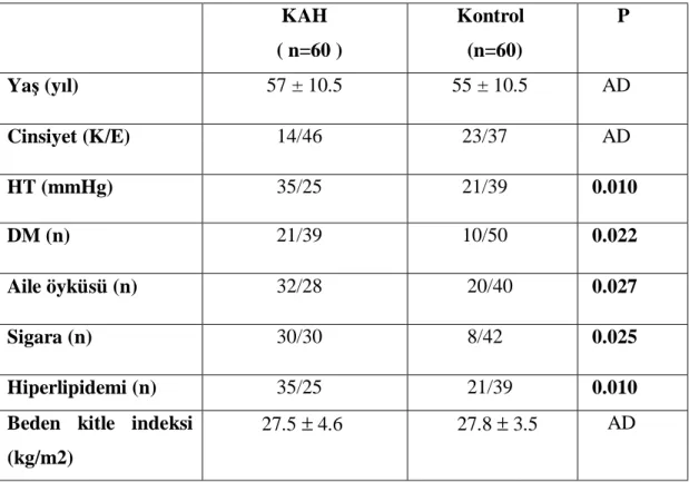 Tablo 5. Hastaların demografik özellikleri  