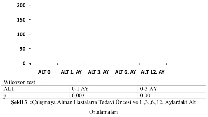 Şekil 3  :Çalışmaya Alınan Hastaların Tedavi Öncesi ve 1.,3.,6.,12. Aylardaki Alt 