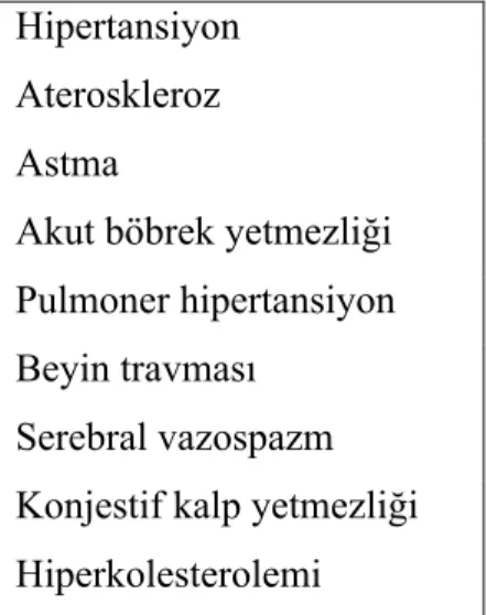 Tablo 7. Plazma ET-1 seviyesinin yüksek olduğu durumlar (89) Hipertansiyon