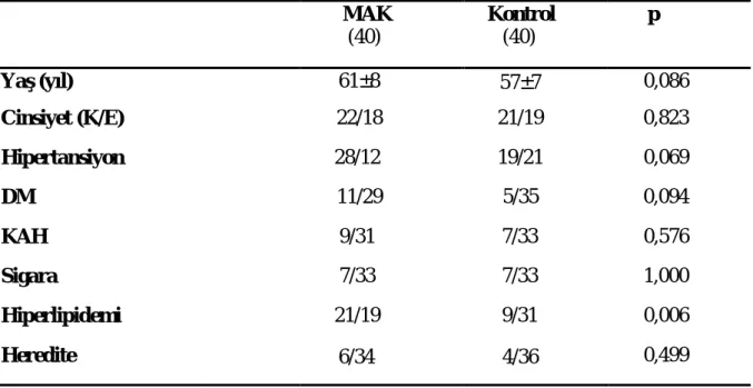 Tablo 4. Hastaların demografik özellikleri