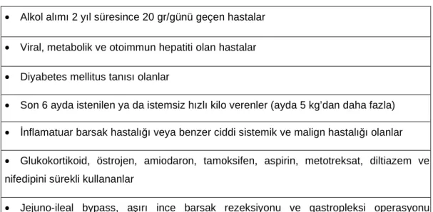 Tablo 8.  Hastaların çalı ş madan dı ş lama kriterleri: 