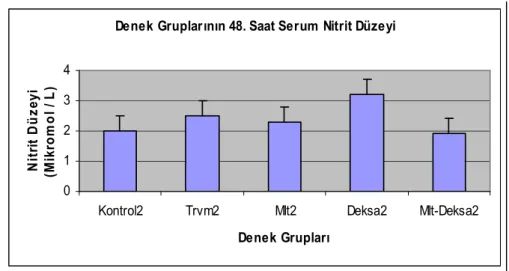 Grafik 2: 48 saat sonra sakrifiye edilen denek gruplarının nitrit düzeyleri