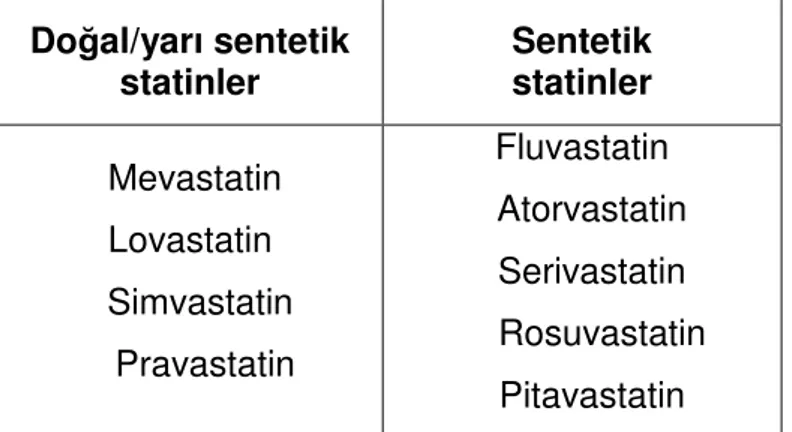 Tablo 2: Statinlerin eş-etkin dozları ve lipid parametreleri üzerine etkileri (5). 