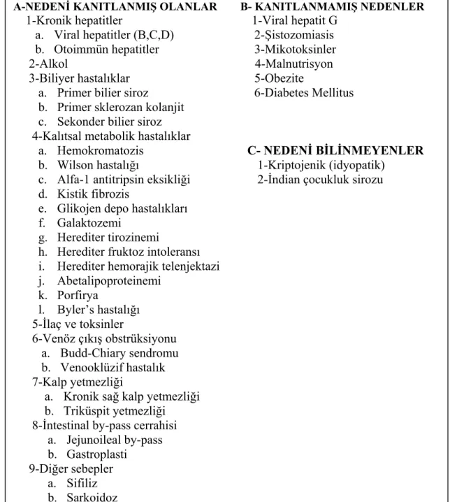 Tablo 1. Siroz etyolojisi 