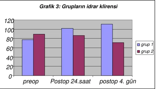 Grafik 3: Grupların idrar klirensi  0  20 40 60 80  100 120 
