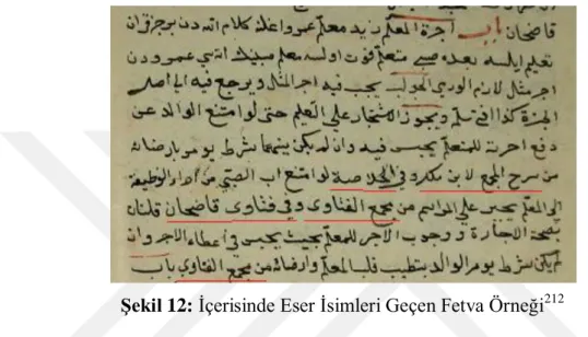 Şekil 12: İçerisinde Eser İsimleri Geçen Fetva Örneği 212