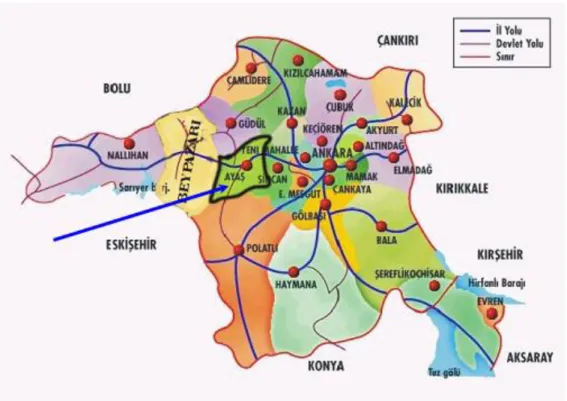 Şekil -1- Ayaş ve Ankara’nın ilçeleri(Anonim2) 