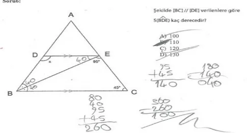 ġekil 4.7.      ̂  ve       ̂   ı       bütünler açı olarak değerlendiren öğrenci cevabı 