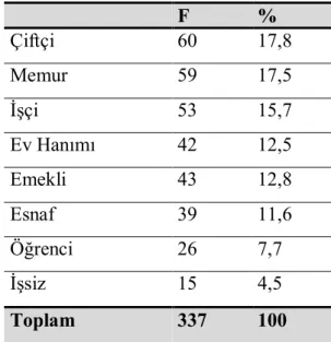Tablo 12: Katılımcıların Mesleklerine Göre Dağılımı 